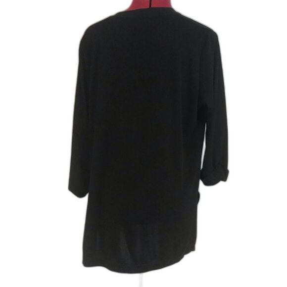 Exclusively Misook Acrylic Knit Jacket Size Medium Black Open Front 3/4 Sleeve - Picture 2 of 9